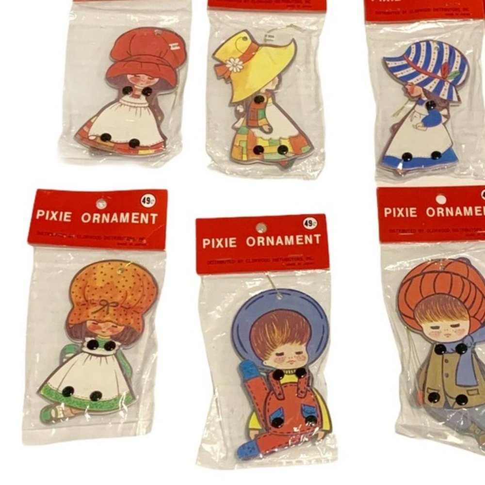 Vintage 1980’s Holly Hobbie Pixie Christmas Ornaments set of 6 - Picture 4 of 4